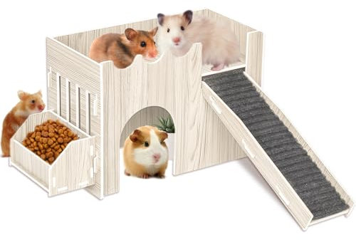 Meerschweinchen Versteck Haus Holz Meerschweinchen Schloss mit Futterbecken Meerschweinchen Spielzeug Zubehör für Chinchilla Hamster Igel Kaninchen Hase