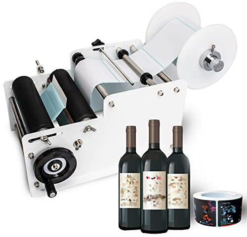 STMKB Runde Flaschenetikettiermaschine, Einstellbare Halbautomatische Flaschenetikettiermaschine, Geeignete Etikettengröße: Länge 10-300 Mm, Höhe 10-130 Mm, 1-25 Flaschen/Minute