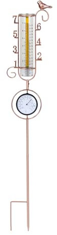 LALAGO Regenmesser, Metall Vogel Garten Glas Niederschlagsmesser mit Thermometer, Regenmesser für Garten Frostsicher, Wetterfest Wassermesser mit Klarer Skala, Dekorativ für Hof Deck und Gartenzubehör