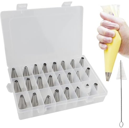 Set di 10 boccole professionali, boccole per pasticceria, punte per tubi, boccole in crema per la decorazione di muffin e cupcakes,vaec 1 spazzola per la pulizia