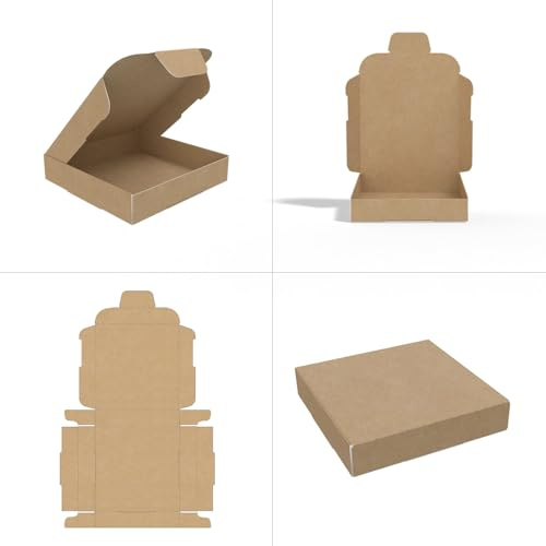 AKAR Brown Mini C7/A7 Large Letter Size Box - 101x101x20mm Corrugated Cardboard Postal for Shipping, Mailing, and Packing - C7 PIP for Small Items (50)