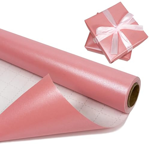 BIHIYII Pink Wrapping Paper Roll 43 cm x 10 m, Pearlescent Gift Wrapping Paper, Pearly Lustre Sparkle Solid Color Gifts Wrap for Birthday Christmas Wedding