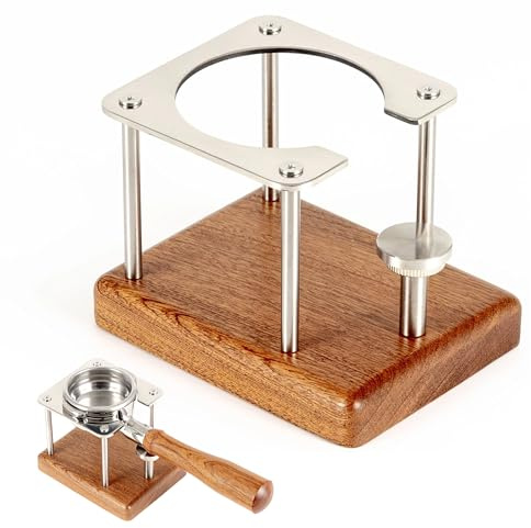 NEOUZA Coffee Tamping Station 58mm for E61 and 58mm Commercial/Home Espresso Machines, Compatible with Rancilio, Gaggia, Rocket, Expobar, Sunbeam, Height Adjustable, Stainless Steel Sapele Mahogany