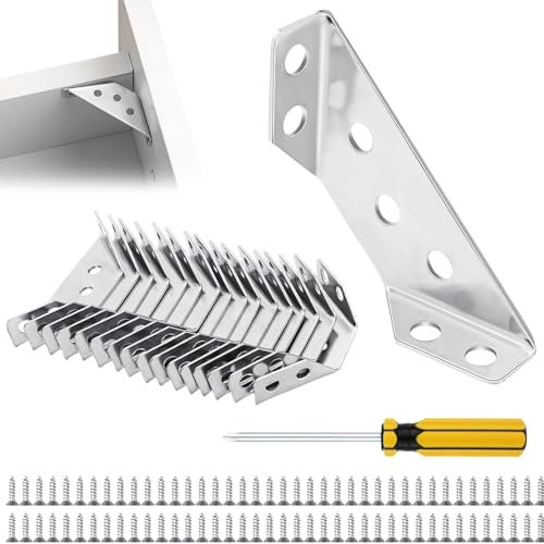 Kit di Staffe Angolari per Legno - 20 Staffe Angolari in Acciaio Inossidabile con 80 Viti per Mobili | Ferramenta di Connettore Angolare Universal per Mobili
