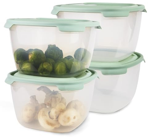 PROFUN Juego de cuencos grandes con tapa, cuenco de plástico, recipientes herméticos, utensilios para microondas, recipientes apilables, 4 botes de 2,8 l, color menta