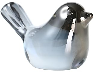 DLXK Kristallglas Vogel Figuren Grau Glas Vogel Dekoration Briefbeschwerer mundgeblasene Glaskunst Tier Sammelfiguren Geschenk für Frauen