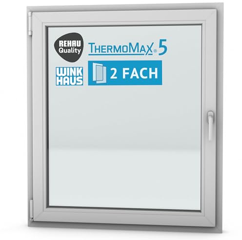 ThermoMax 5 Classic Kunststoff-Fenster, Uw-Wert 1,3, BxH: 105x120cm / 1050x1200mm, DIN links (Griff rechts), mit 2-fach Wärme-Isolier-Verglasung, Winkhaus Sicherheitssystem & Rehau Profil