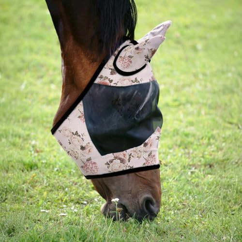 Jeffers Equine Deluxe Mesh Horse Fly Mask w/Ears, Full - Breathable Fly Protection Mask, Soft Mesh, Fleece Trim, Stretch Fit, Hook & Loop Closure, UV Protection, Horse Face Cover - Rose Garden