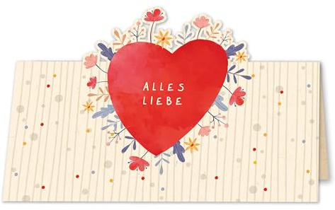 GreenLine Glückwunschkarte zum Valentinstag | 1 Stück mit Umschlag | Herz, Alles Liebe | hochwertige Klappkarte aus 100% baumfreien Zuckerrohrpapier | 3D Effekt-Card mit Laser-Cut | 11,5x17cm