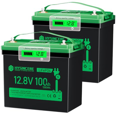 HYSINCERE LiFePO4 12V 100Ah Batterie Mini mit 100A BMS, 1280 Wh (2 Pack) | Low Temperature Schutz, IP65 wasserdicht, LED, bis zu 15000 Zyklen, für Wohnmobil, Solaranlagen, Marine