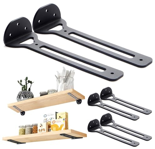 KHAMAL 6 Pack schwebende Regalhalterungen - Heavy Duty Wandmontage für Regale, Schwarz Industrie-Regale unterstützen - Länge 20 cm