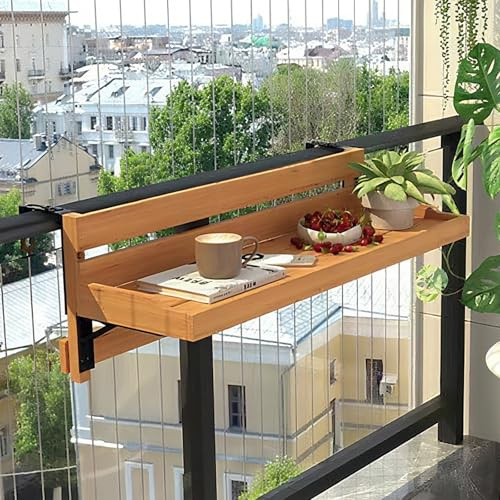 ZENSTYW Fällbart Balkongbord, Räckebord, Utomhus Hängande Sidobord, Utrymmesbesparande Balkongbord, Fällbart Sidobord för Utomhus, Matbord Soffbord (90 cm/35,4 tum)