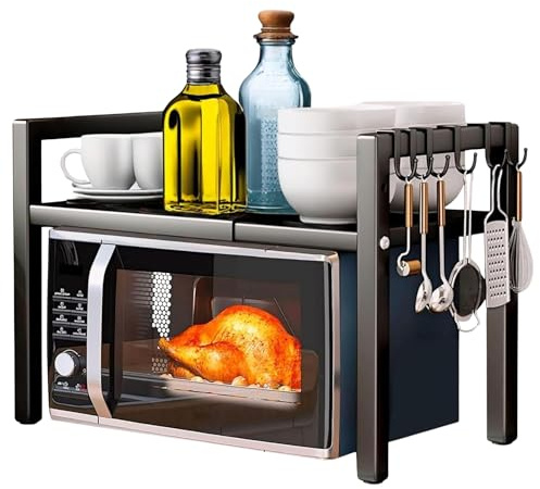 Soporte Microondas Encimera Multifuncional Como Organizador Cocina O Estante Cocina Para Almacenaje Cocina. Estanteria Microondas Extensible Y Compacto Con Organizador Adicional Para Cocina Moderna.