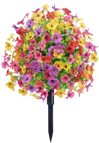 Estacas de jardín de primavera, estacas de jardín de flores de 24 pulgadas, multicolor violeta con clavos de tierra, no se decoloran todas las estaciones para arreglos de porche
