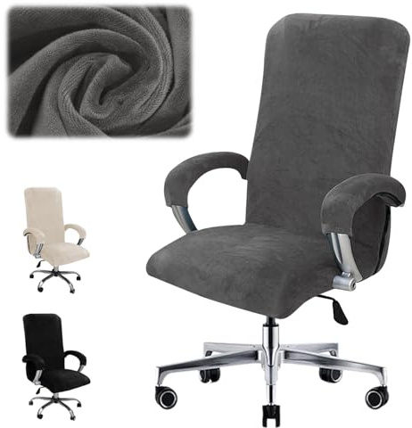 Hengrongshen Bürostuhl Bezug, Office Chair Cover mit Armlehne, Abnehmbare Sitzbezug Bürostuhl, Bezug für Bürostuhl, Computer Stuhl, Drehstuhl (Grau, L)