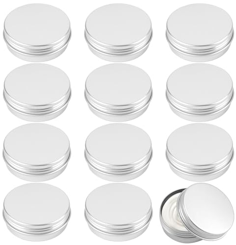 Opvixi Tins 12 Pack, 2 Ounce Salve Tins with Lids, Small Metal Aluminum Tin Jar Refillable Containers, Round Tin Travel Cosmetic Containers with Screw Lids, Tin Can for Salve, Balm, Lip Balm, Cream