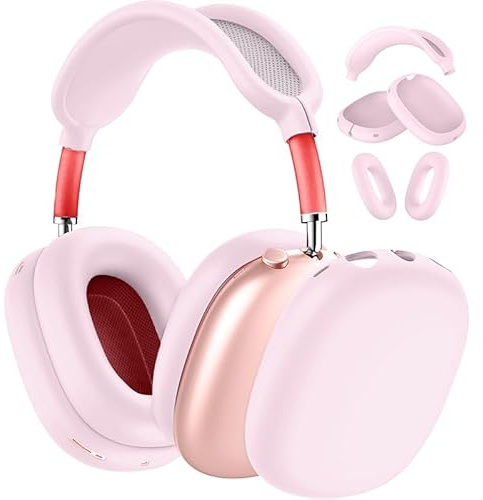 3 in 1 Silicone Case for AirPods Max Headphones, Anti-Scratch Ear Pad Cover/Ear Cups/Headband Cases for AirPods Max (Light Pink)