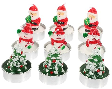 MAGICLULU 9 Piezas Decoración Velas Sin Humo Vela Pequeña Navideña Para Fiesta Adorno De Escritorio Sin Aroma De Árbol De Navidad Muñeco De Papá Noel