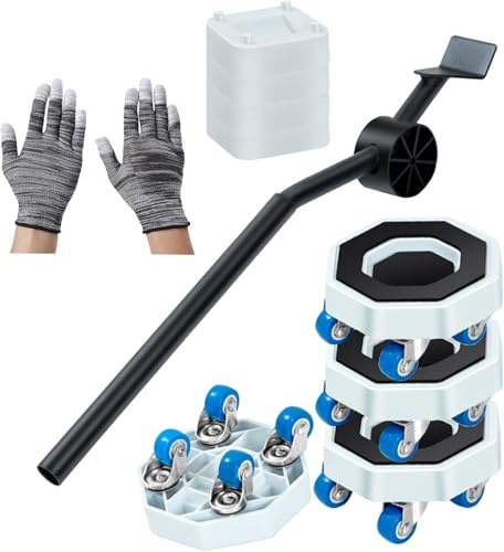 10 Stück Möbel Transportrollen Set, 4 Möbelrollen mit Rillen 360 Grad Drehbar, 4 Möbelroller und 1 Lastenheber, 350KG Tragfähigkeit, Möbelrollen für Sofa, Schränken