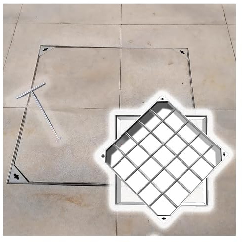 Rejilla de drenaje comercial en el suelo, cubierta de drenaje cuadrada de metal, tapa de alcantarillado de acero inoxidable para hormigón, cemento, azulejos, arena (23.6 x 27.6 pulgadas), diseño