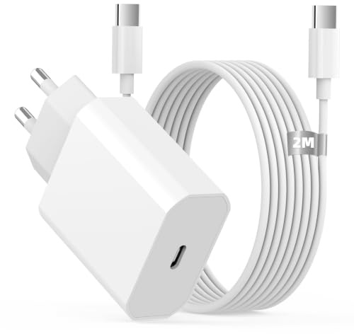 Phone 30W Chargeur Rapide,USB C Adaptateur Secteur avec Câble de Type-C 2M | Certifié MFi Chargeur Prise Bloc Compatible avec iPhone 17/16/16 Plus/16 Pro/16 Pro Max/15/iPad Air/Mini, Type C vers C