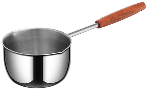 Cacerola pequeña con pico vertedor de 500 ml, mini olla calentadora de mantequilla de acero inoxidable, con mango de madera para cocinar, aceite caliente, derretir mantequilla, cocina