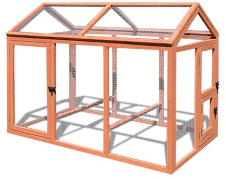 Großer Hühnerstall, Hühnerhaus Aus Holz, Geflügelgehege, Tierstall, Auslaufkäfig mit Sitzstangen und Türen, Kaninchen und Entenställe für Alle Tierarten(106cm)