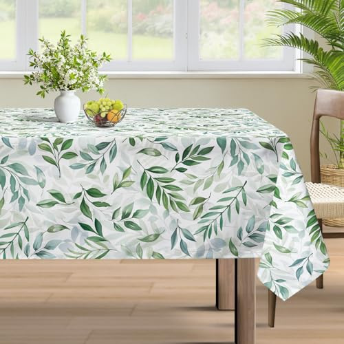 hometrixx Tischdecke Frühling Sommer Blätter Garten Dschungel 140x100 Grün | Tischdecken Abwaschbar,Fleckabweisend,Pflegeleicht,Polyester Tischtuch Rechteckig,für Party Picknick Abendessen Küche Dekor