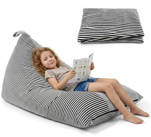 Yunlaishaocer triangel sittsäck-stolsöverdrag för barn och vuxna (utan fyllning), 127 x 72 cm stor sittsäck överdrag gosedjur förvaring, vikbar 200 l sittsäckar barnsoffa utomhus och inomhus (grå)