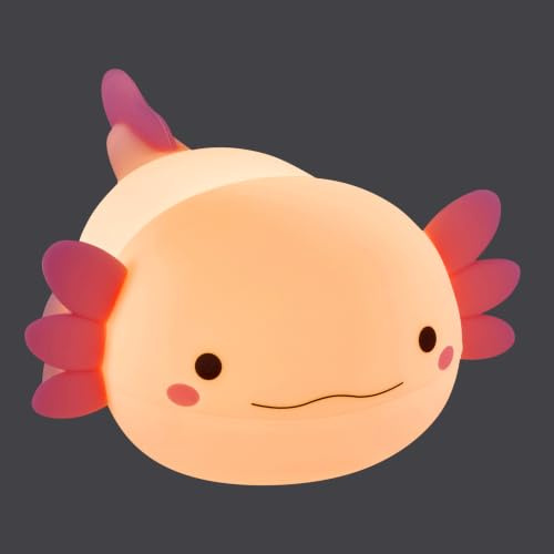 TFA Dostmann Nachtlicht Kinder AXOLOTL wiederaufladbares LED Nachtlicht, 43.2041, aus Soft-Silikon, Kinderzimmer, Baby Lampe mit 2 Helligkeitsstufen, Timer, Schlummerlicht, rosa