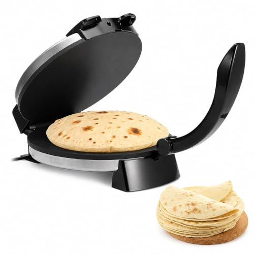 Máquina Roti, Prensa De Tortillas Eléctrica, Antiadherente | Máquina for hacer chapati con calefacción por ambos lados y luz indicadora. Mango anti-escaldaduras for un uso seguro