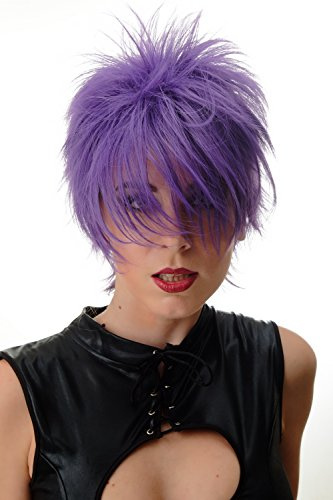 WIG ME UP- BLUE144-T2404 Peluca para mujeres pelo corto erizado mechones salvajes los años 80 wave punk color lila violeta azulado