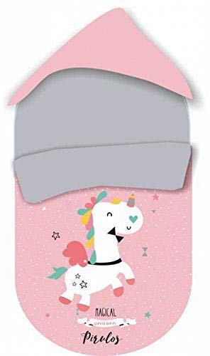 Pirulos 39013219 - Saco grupo 0, diseño unicornio, algodón, 51 x 64 cm, color blanco y fresa