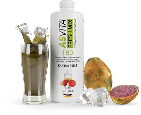 AsVita Sirup ohne Zucker | AsVita Fresh Mix 1:80-1 Liter Flasche - Getränkesirup zuckerfrei - 26 leckere Geschmacksrichtungen (Kaktus-Feige)