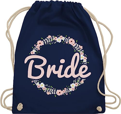 Shirtracer Turnbeutel Rucksack - JGA Junggesellenabschied Frauen - Bride Blumenkranz rosé - Unisize - Navy Blau - bachelorette party accessories brauttaschen jungesselnabschied bripe juterucksäcke