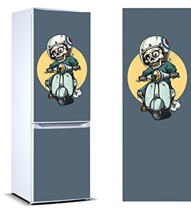 Oedim Vinilo para Frigorífico Motorista Esqueleto | 185 x 60 cm | Adhesivo Resistente y de Fácil Aplicación | Pegatina Adhesiva Decorativa de Diseño Elegante