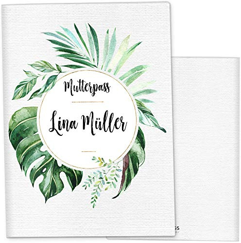 OLGS Mutterpasshülle 3-teilig personalisiert Tropical Green | Baby Schwangerschaft Geschenkidee Schutzhülle | Für werdende Mütter (Hülle für den deutschen Mutterpass personalisiert, 08)