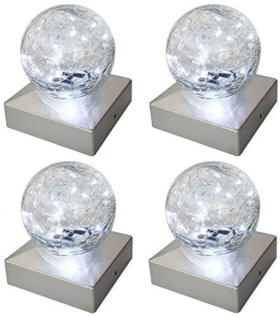 SUNNYPARK Solar Post Lights - Outdoor Post Cap Light for Fence Deck or Patio Garden Decoration- Solar Powered Gazing Ball Caps, LED Lighting, Lamp Fits 4x4 - White 4 Pack