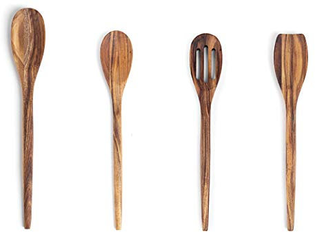 Ironwood Gourmet 28995 akacia trä köksredskapsset, spatel, spatel, slitsad, lång och normal sked, naturlig