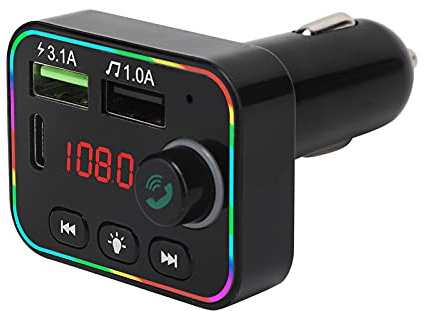 Auto-Bluetooth-FM-Transmitter, Mehrzweck-Auto-MP3-Player-Autoladegerät mit Buntem LED-Licht und Verlustfreier Audio-Decodierung, für Auto-Audio