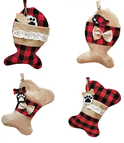 GIVBRO Jute-Weihnachtsstrümpfe, Sockenbaum, hängende Ornamente, Geschenkbeutel, Süßigkeiten-Beutel für Weihnachten, Heim-Party-Dekoration, 4 Stück