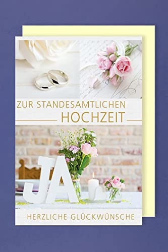 AvanCarte Hochzeit Karte Grußkarte Standesamt Golddruck JA Glückwunsch 16x11cm