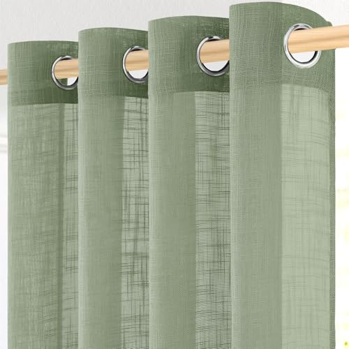 MRTREES Gardinen Leinenoptik 2er Set Ösenvorhang Salbeigrün 225x140 cm | Gardine Halbtransparent,Landhausstil,für Schlafzimmer,Curtain Living Room,Kinderzimmer,Babyzimmer,Mädchen,Kaffeehaus