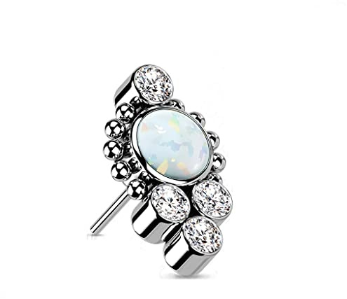 Paula & Fritz® Push-In Aufsatz Zirkonia Klar Opal Weiß Titan-IUM Grade 23 Piercing Mehrfarbig 9,4-mm Lang Ohr-Stecker Labret Stud Nipple Straight Barbell