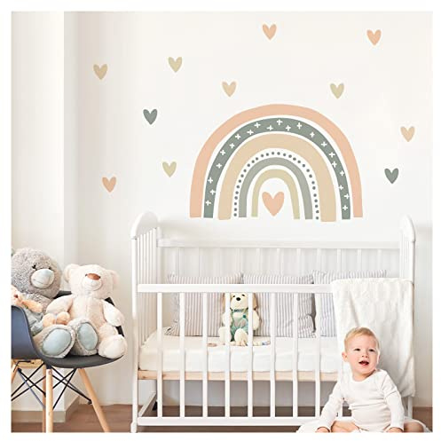Little Deco Wandsticker Kinderzimmer Regenbogen mit Herzchen Wandtattoo Wandaufkleber für Babyzimmer Wanddeko DL940-1
