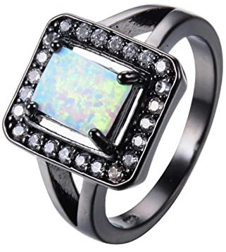 BIOLIVING Mystic Rainbow Feueropal Ringe Für Frauen Männer Schwarz Gold Gefüllt Hochzeit Party AAA Zirkon Ring Anel Geburtstag Schmuck
