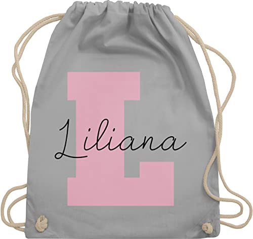Turnbeutel Rucksack - Anfangsbuchstabe mit Name Geschenkideen I Geschenk mit Initialen personalisiert - Unisize - Hellgrau - schulkind beutel buchstaben buchstabe stoffbeutel turnsack kindergarten