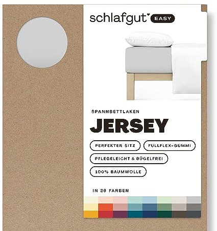 Schlafgut Easy Jersey Spannbettlaken 90x190 bis 100x200 Grey Light, Spannbetttuch aus 100% Baumwolle