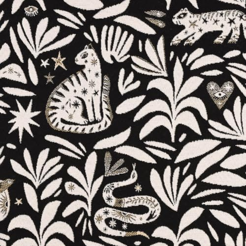 SCHÖNER LEBEN. Jacquardstoff Dekostoff Mystik Blätter Schlange Vogel Wildkatze schwa
