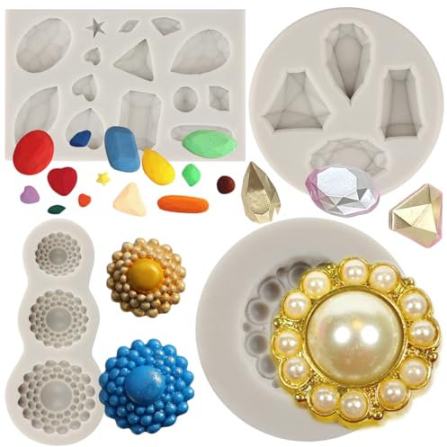 Sijiangmold Mini ädelstenar silikonform pärla diamantbrosch silikon fondant broschform för tårta dekorera godis cupcake topper polymer lera set med 4
